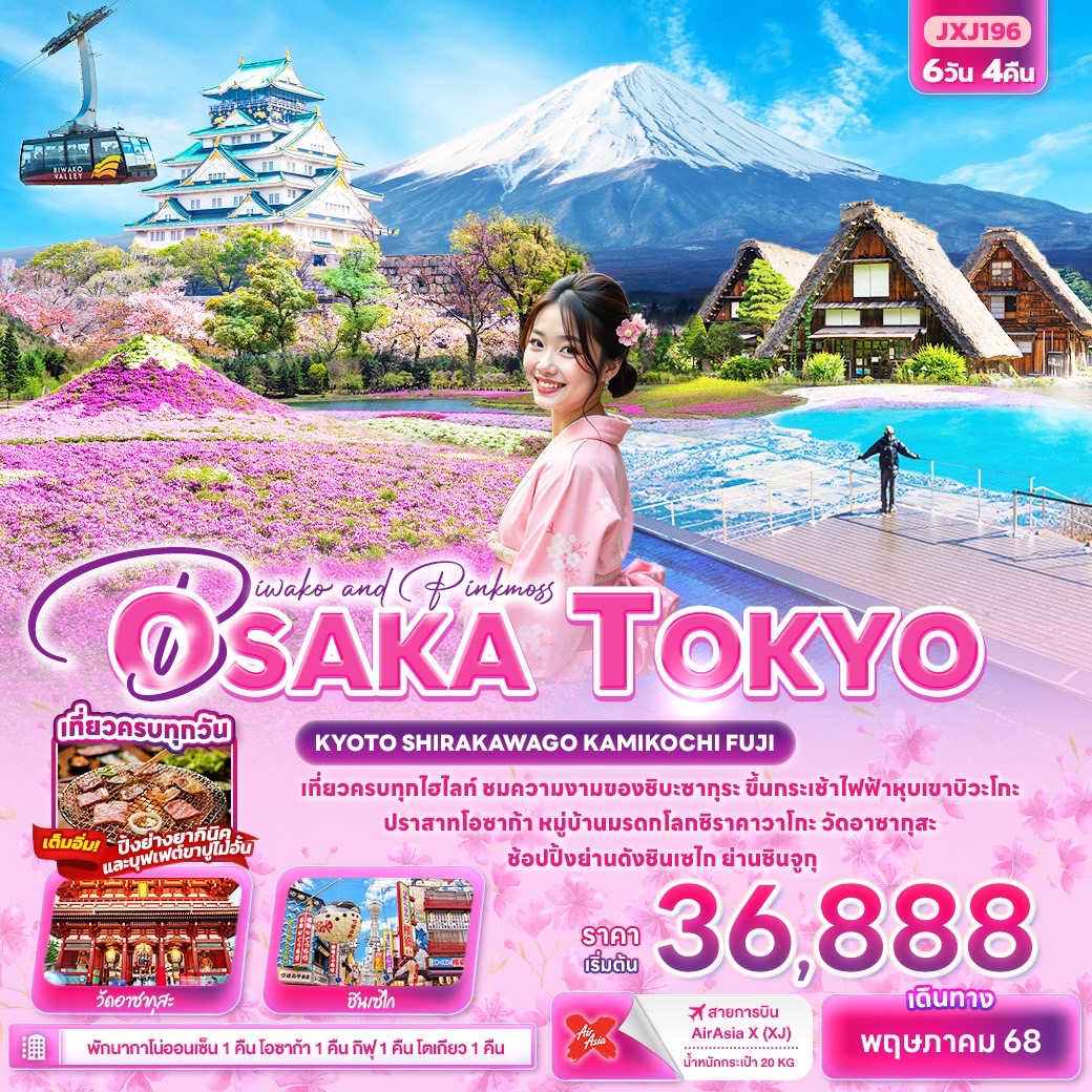 Biwako and Pinkmoss OSAKA TOKYO KYOTO SHIRAKAWAGO KAMIKOCHI FUJI 6วัน 4คืน